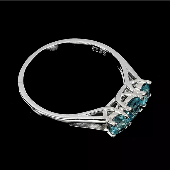 Natural Blue Apatite 5mm 14K White Gold on 925 Sterling Silver Ring Sz 7.5 - Picture 8 of 9